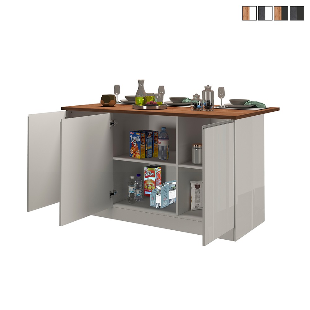 Îlot central moderne 3 portes 155x90x90 cm avec table Deaton pour cuisine
