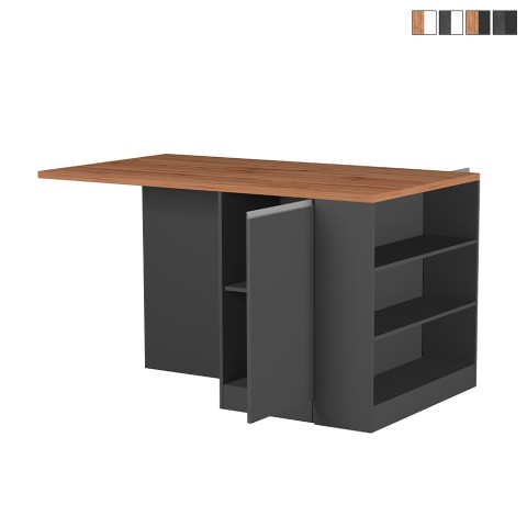 Îlot central avec table pour cuisine moderne 2 portes 160x90x90cm Grover Promotion