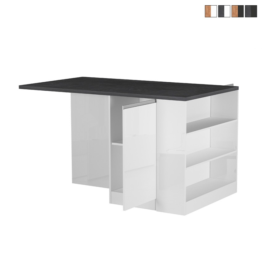 Îlot central avec table pour cuisine moderne 2 portes 160x90x90cm Grover Remises