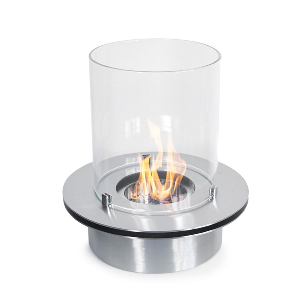 Brûleur de cheminée bioéthanol en acier inoxydable rond avec verre