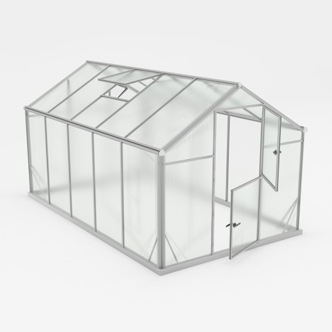 Serre de jardin en polycarbonate et en aluminium 220x360-430-500x205h Sanus L Promotion