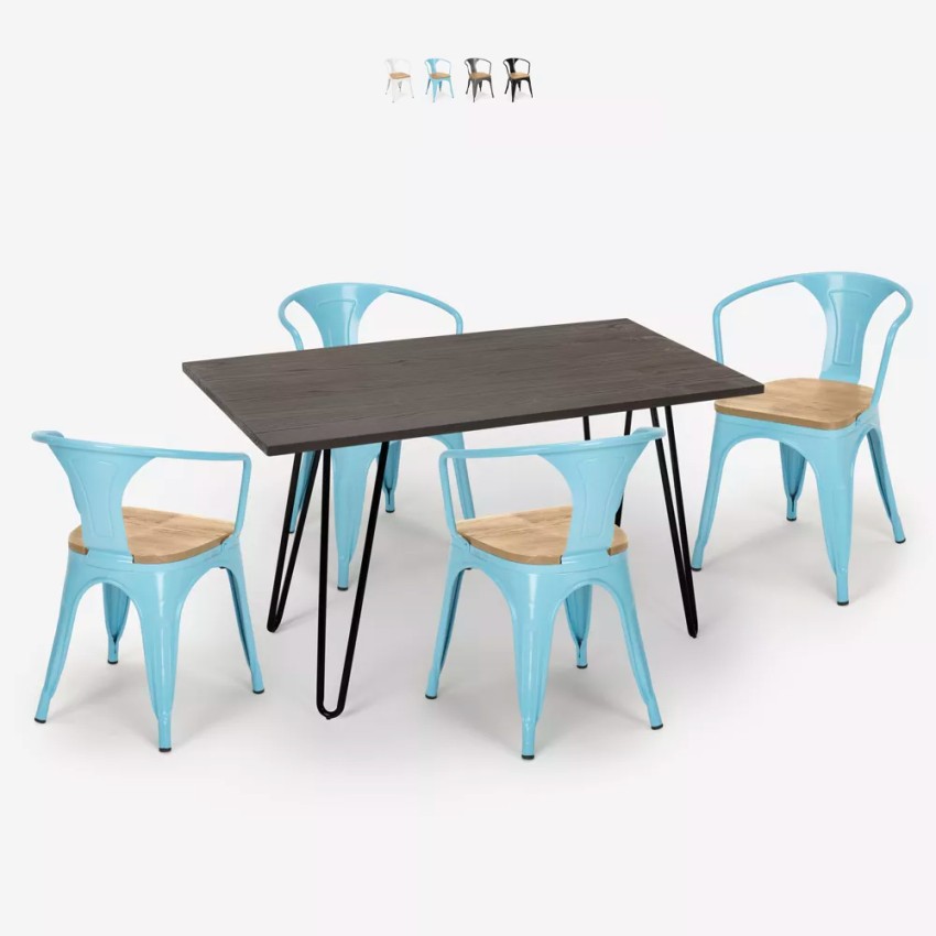 table 120x60 + 4 chaises style industriel bar restaurant cuisine wismar top light Vente