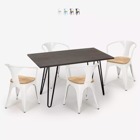 table 120x60 + 4 chaises style industriel bar restaurant cuisine wismar top light Promotion