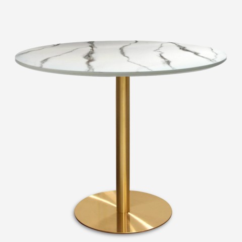 Table Goblet ronde 80cm effet marbre doré style classique Monika Promotion