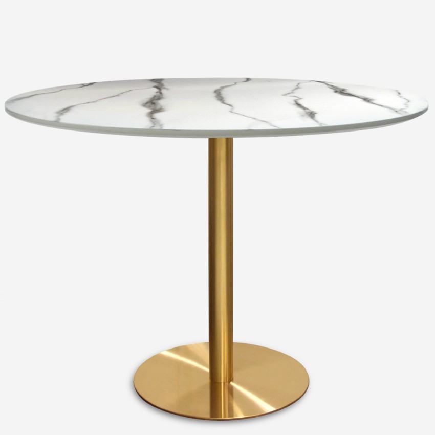 Table de salle à manger ronde style Goblet 120cm effet marbre doré Monika+ Promotion