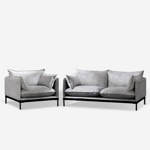 Canapé 2 places et fauteuil en tissu gris style moderne Hannover Promotion