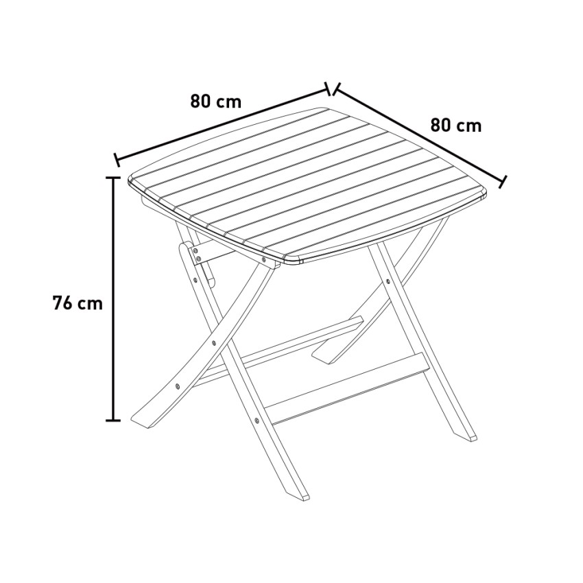 Raiva Table pliante de jardin extérieur en bois carré 80x80cm