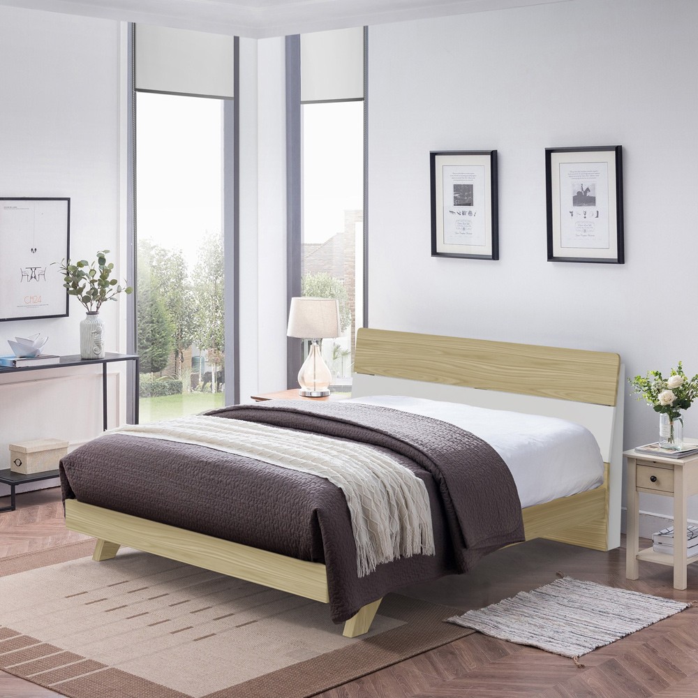 Lit double design moderne en bois 160x190 avec sommier à lattes Landeck
