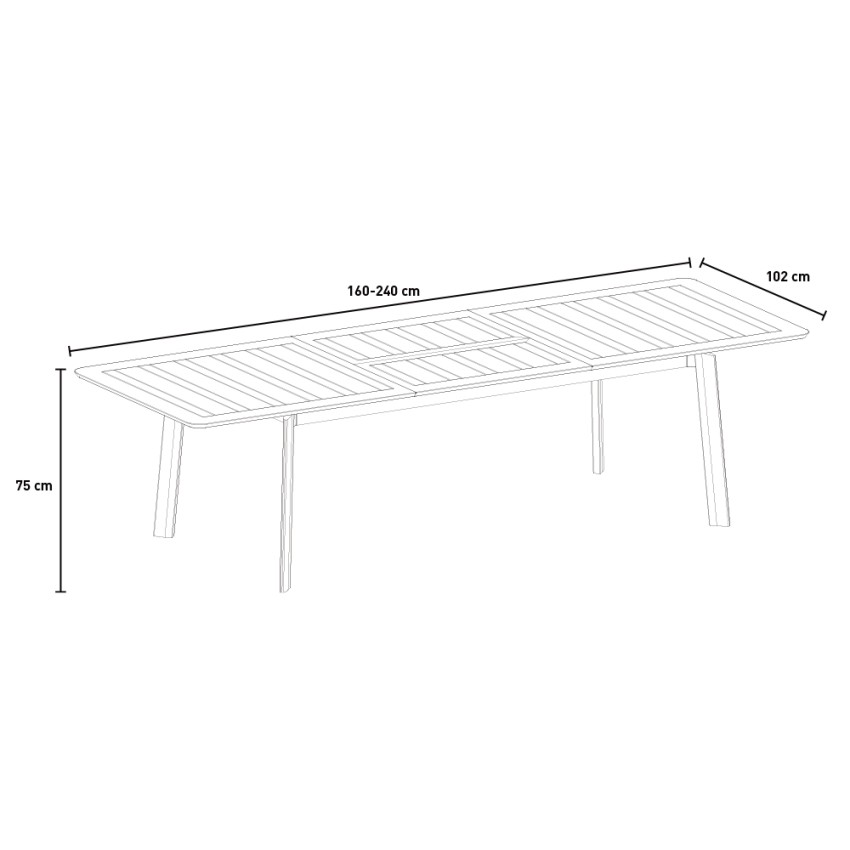 Kend table de jardin extensible 160-240x102cm en aluminium