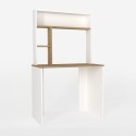 Bureau 90x45x148 cm blanc en bois avec étagères bibliothèque Ester Vente
