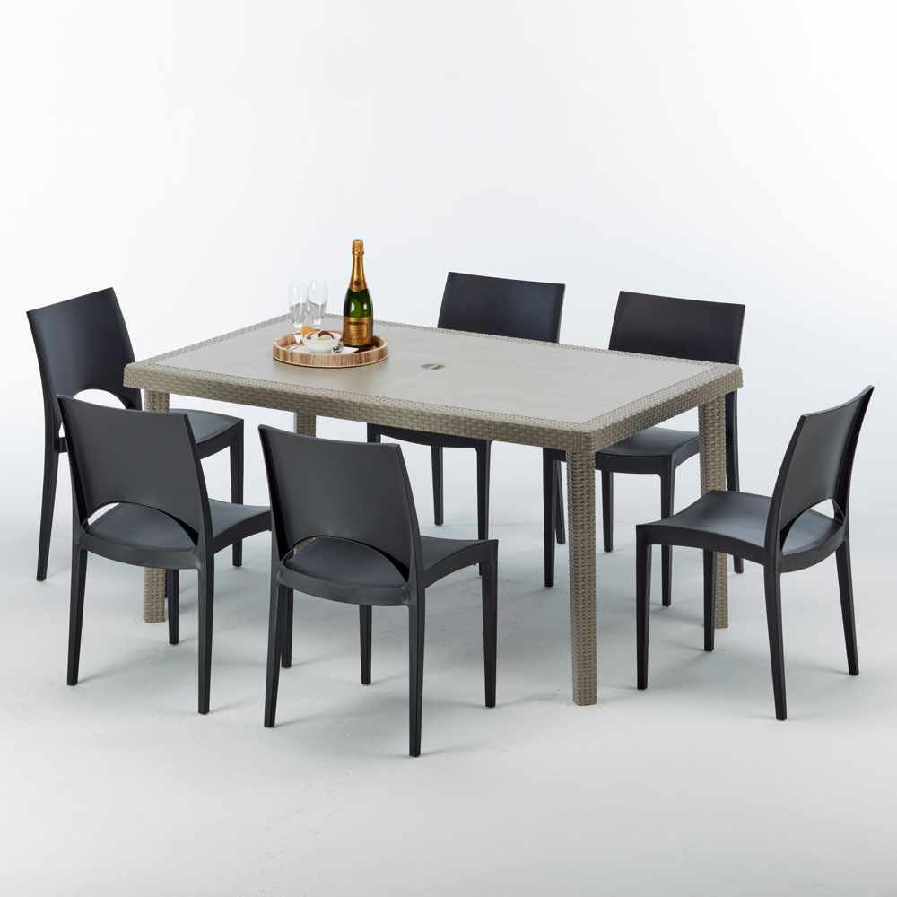 Table rectangulaire et en ligne 6 chaises Poly rotin resine ensemble bar cafè exterieur 1