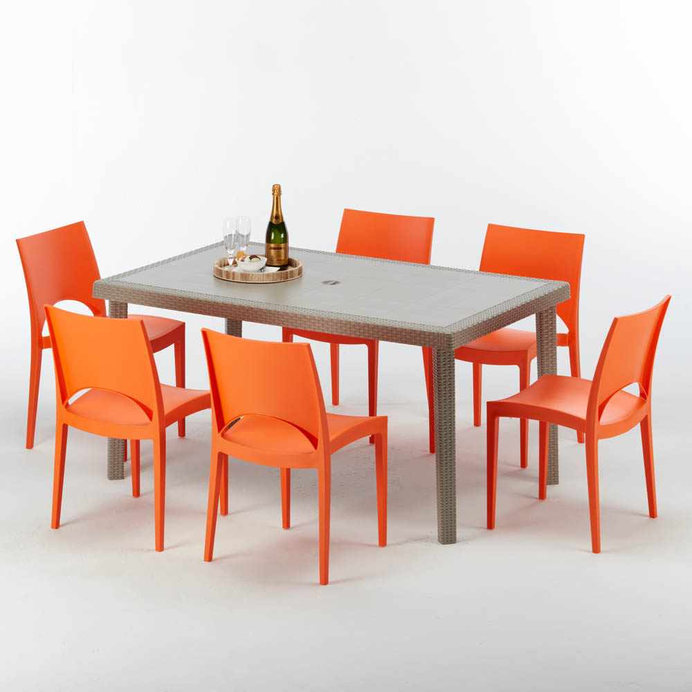 Table rectangulaire et 6 chaises Poly rotin resine ensemble bar cafè exterieur 1 économies