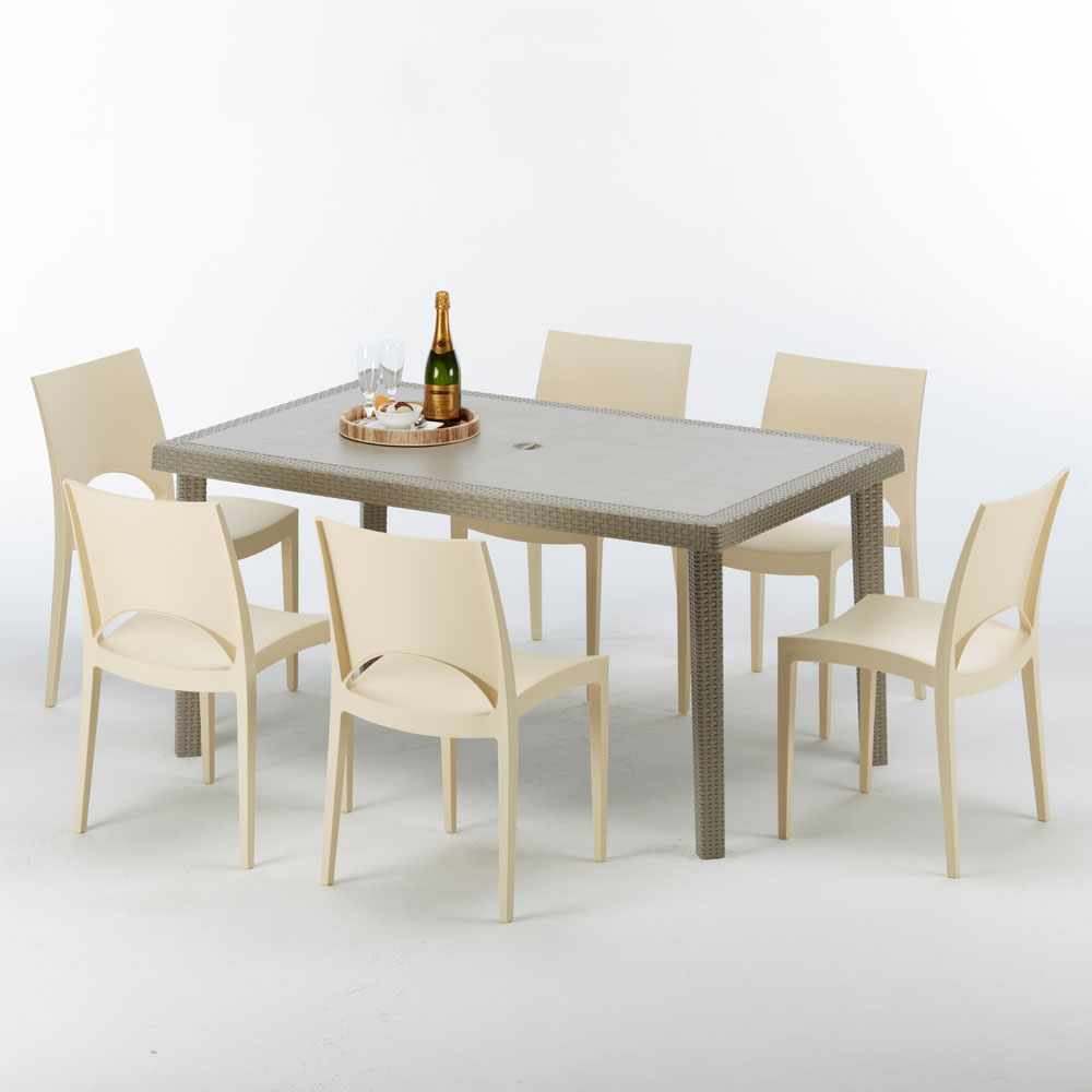 Table rectangulaire et 6 chaises Poly économies rotin resine ensemble bar cafè exterieur 1