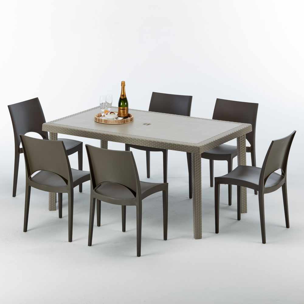 Table achats rectangulaire et 6 chaises Poly rotin resine ensemble bar cafè exterieur 1