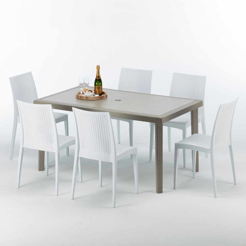 Table tendance rectangulaire et 6 chaises Poly rotin resine ensemble bar cafè exterieur 1