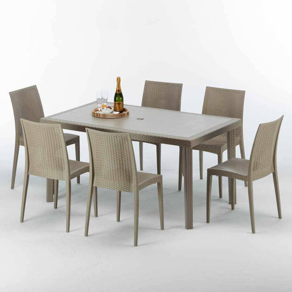 Table rectangulaire et 6 chaises Poly économies rotin resine ensemble bar cafè exterieur 1