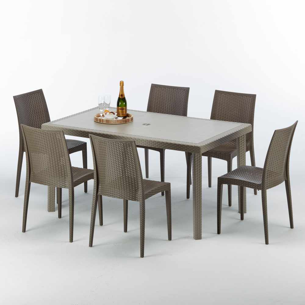 Table rectangulaire et 6 chaises Poly rotin usine resine ensemble bar cafè exterieur 1