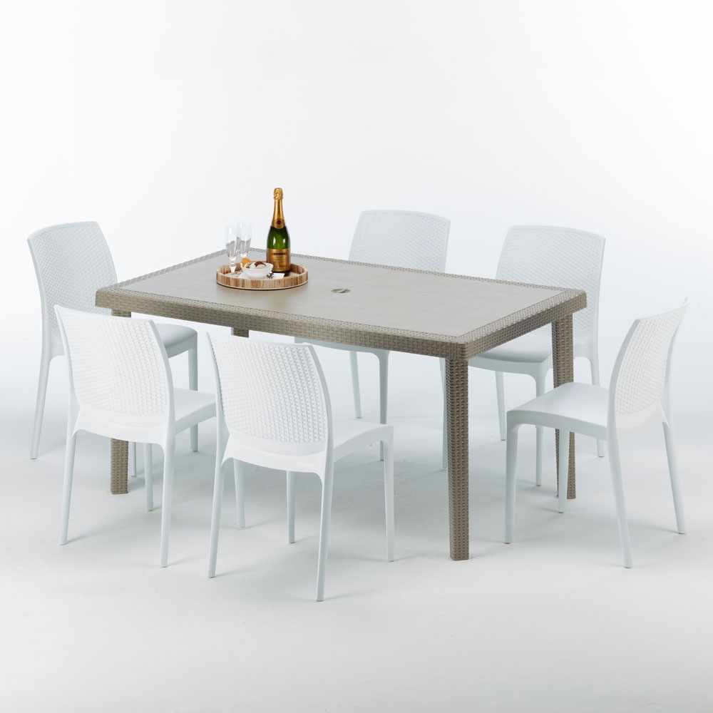 Table rectangulaire et 6 officiel chaises Poly rotin resine ensemble bar cafè exterieur 1