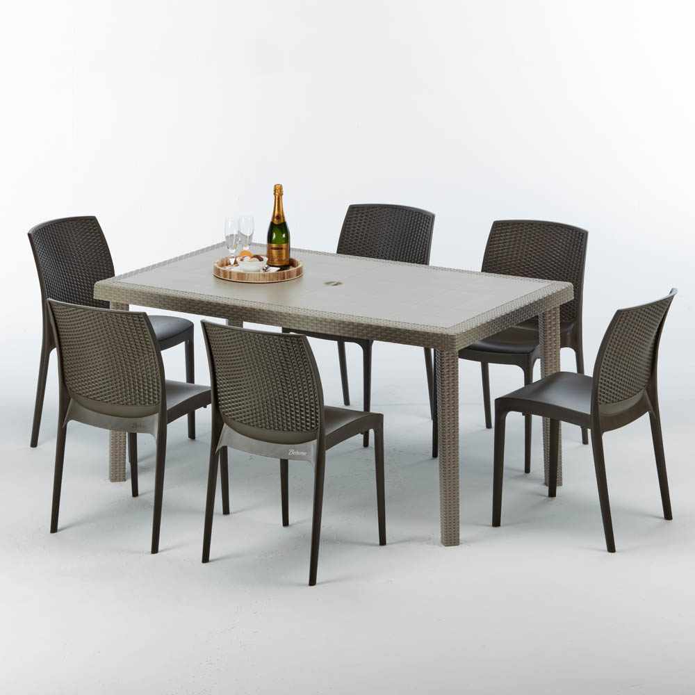 Table rectangulaire et 6 chaises Poly rotin resine ensemble bar cafè exterieur officiel 1