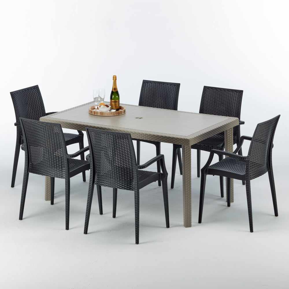 Table rectangulaire et ventes exceptionnelles 6 chaises Poly rotin resine ensemble bar cafè exterieur 1
