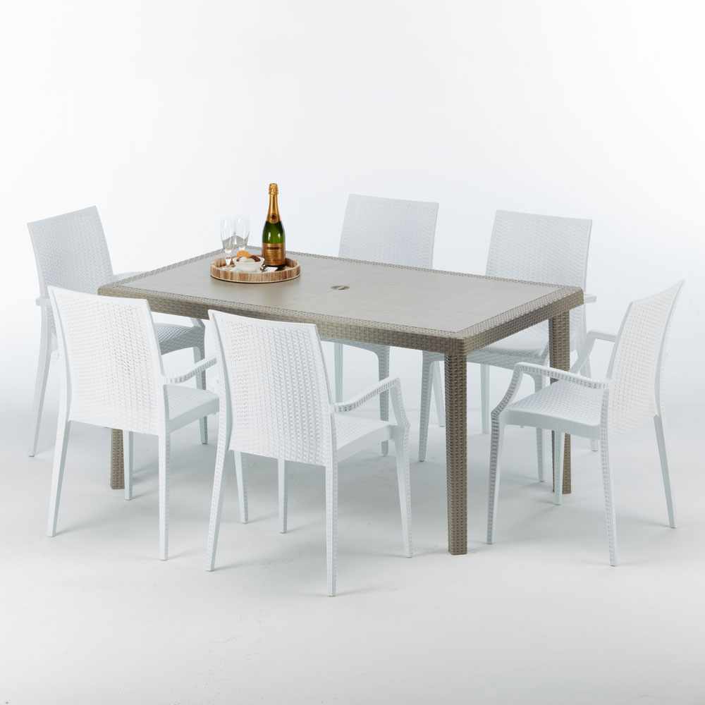 Table rectangulaire et 6 chaises Poly rotin resine ensemble bar collections cafè exterieur 1