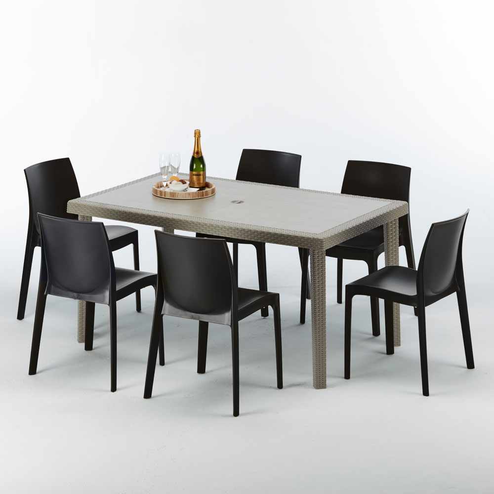 Table rectangulaire et 6 chaises Poly rotin boutiques resine ensemble bar cafè exterieur 1