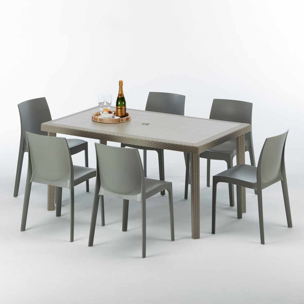 Table rectangulaire et 6 chaises Poly rotin boutiques resine ensemble bar cafè exterieur 1