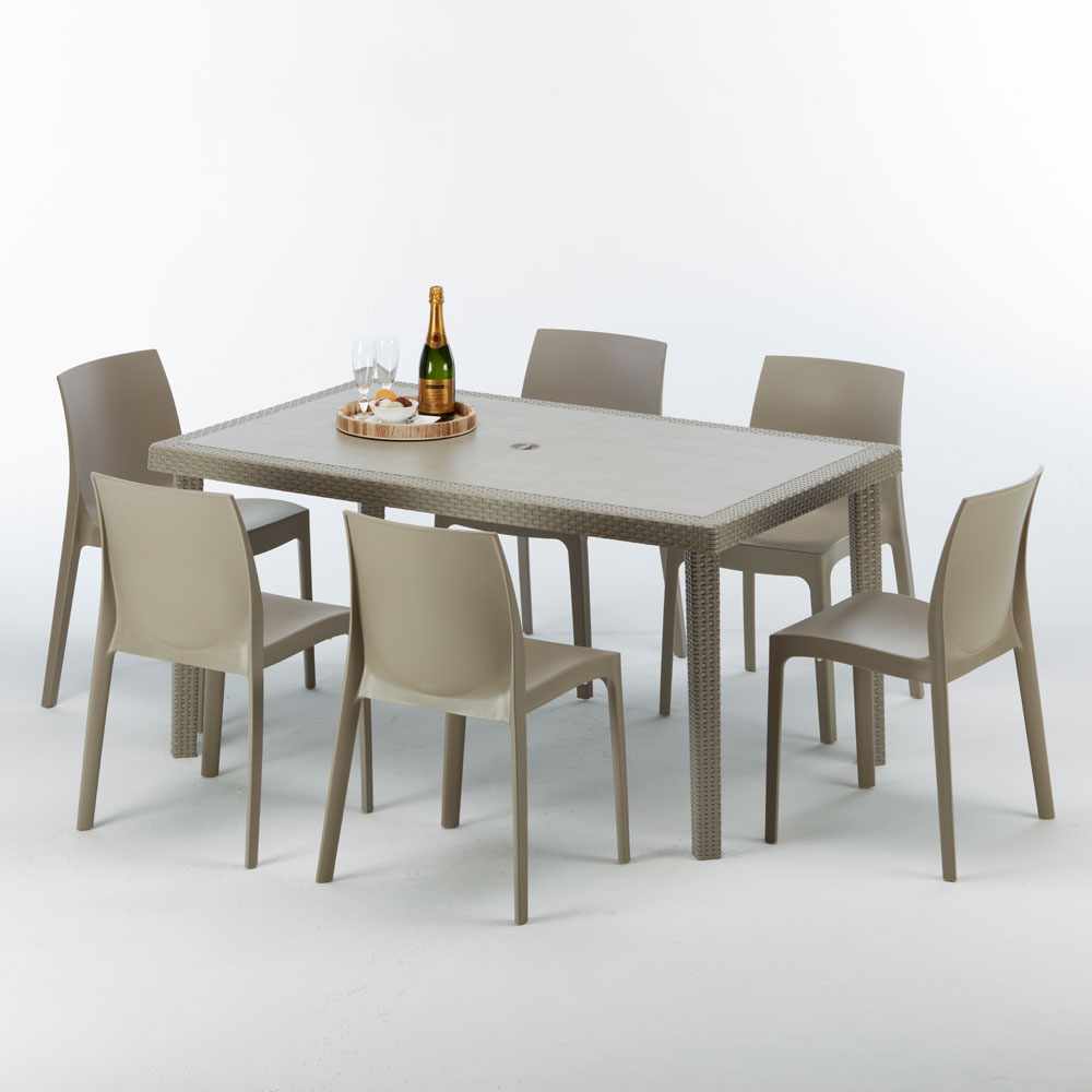 Table rectangulaire et 6 chaises Poly économies rotin resine ensemble bar cafè exterieur 1