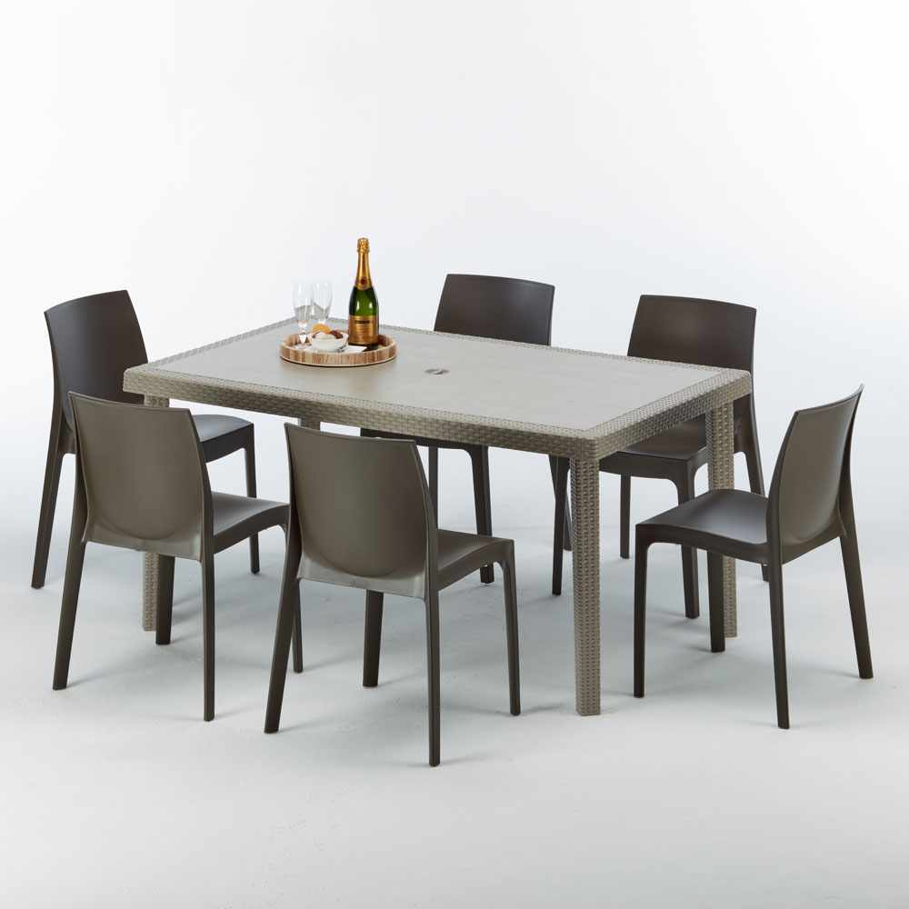 Table rectangulaire collection et 6 chaises Poly rotin resine ensemble bar cafè exterieur 1