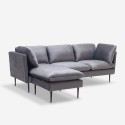 Canapé d'angle 3 places modulable en velours gris avec pieds noirs Sortes Vente
