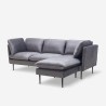 Canapé d'angle 3 places modulable en velours gris avec pieds noirs Sortes Choix