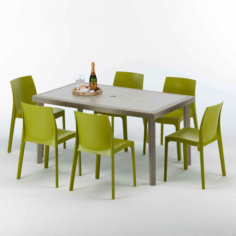 Table rectangulaire et en ligne 6 chaises Poly rotin resine ensemble bar cafè exterieur 1