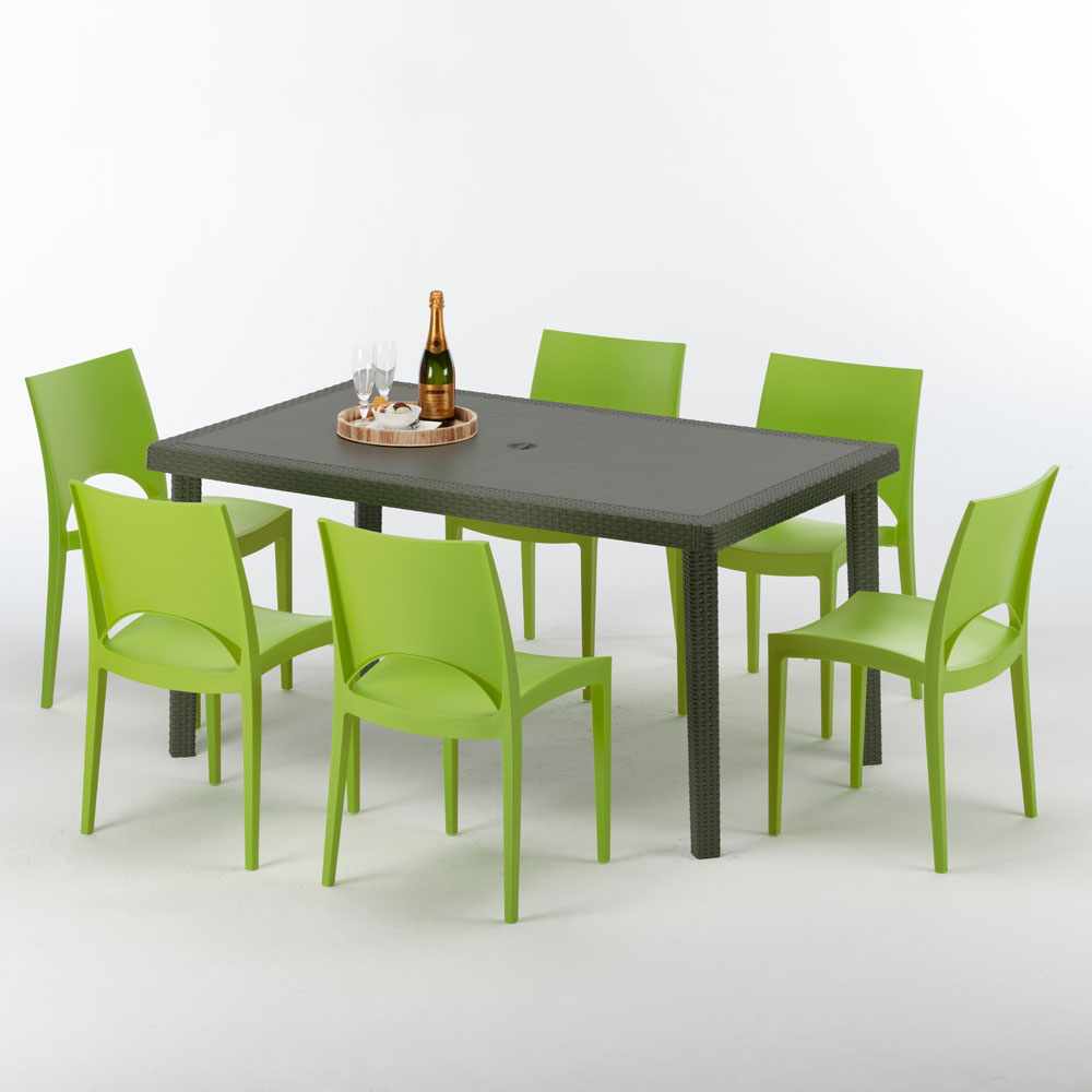 Ventes exceptionnelles Table rectangulaire 6 chaises Poly rotin resine 150x90 marron Focus