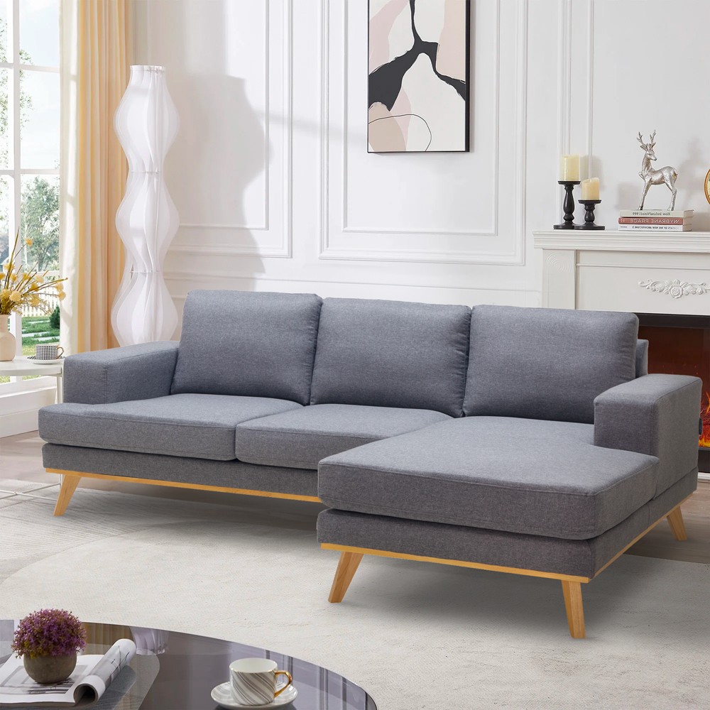 Canapé d'angle scandinave 3 places avec méridienne en tissu gris Miles