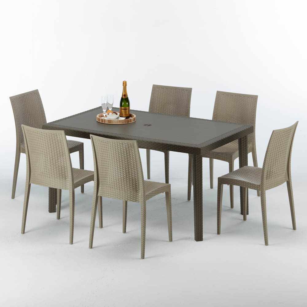 Table rectangulaire 6 chaises Poly acheter rotin resine 150x90 marron Focus
