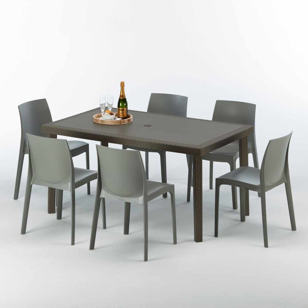 Table rectangulaire 6 chaises vente en gros Poly rotin resine 150x90 marron Focus