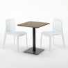 Table carrée 60x60 pied noir et surface bois avec 2 chaises colorées Gruvyer Kiss 