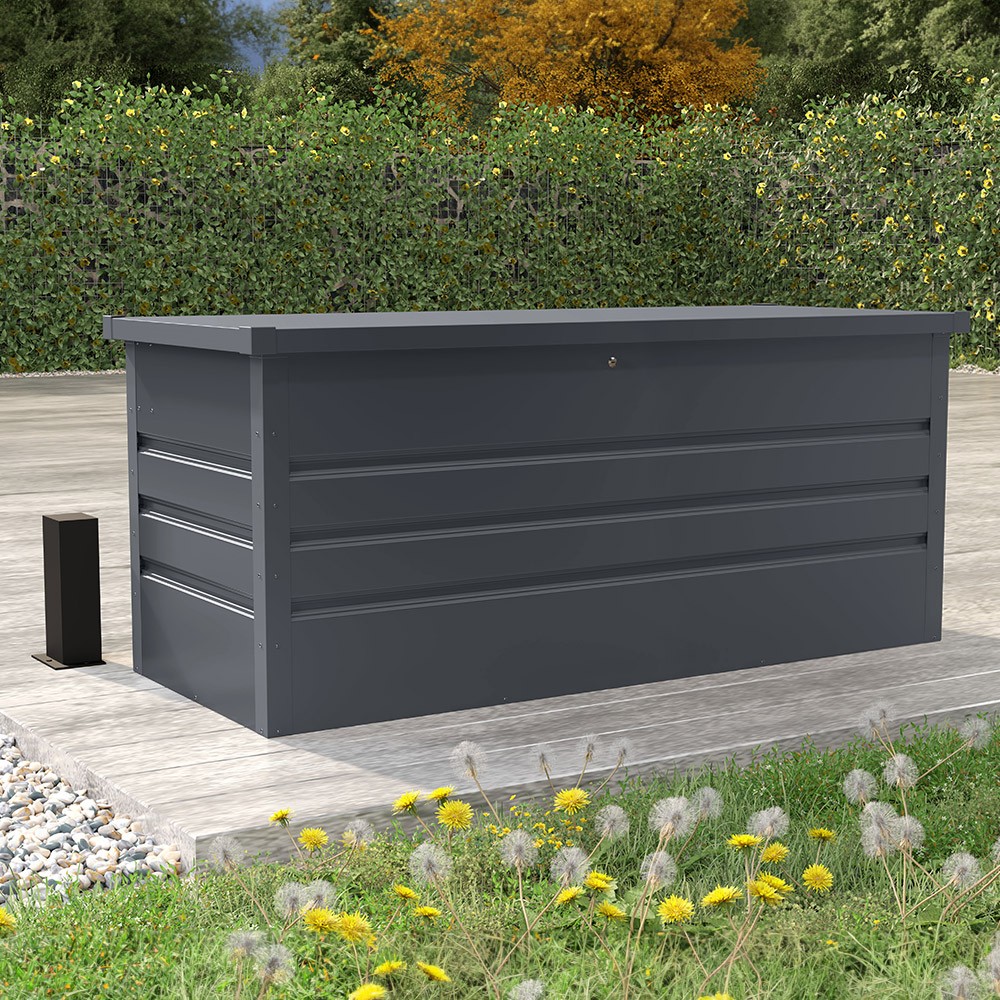 Coffre de jardin rangement extérieur 165x69x62cm en acier Innsbruck