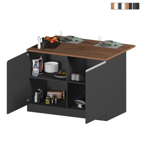Îlot central pour cuisine moderne 2 portes table en bois 125x90x90cm Deer Promotion