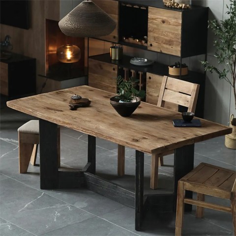 Table à manger en bois rustique 220x100cm pour cuisine salle à manger Kurt Promotion