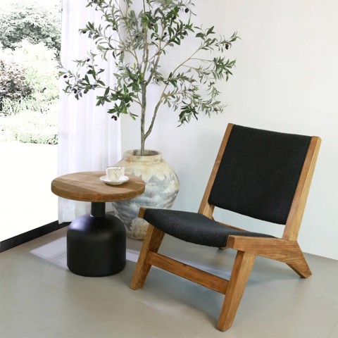 Fauteuil en bois tissu noir salon chambre Marlon Promotion