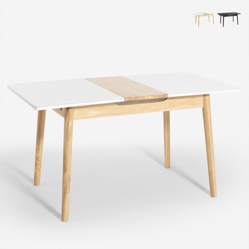 Table extensible en bois 115-145x80cm cuisine verre blanc noir Pixam Promotion