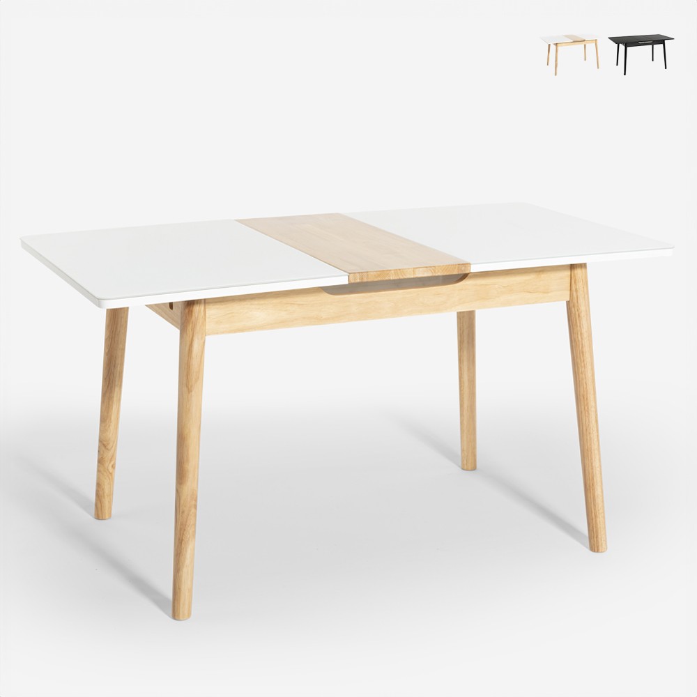 Table extensible en bois 115-145x80cm cuisine verre blanc noir Pixam