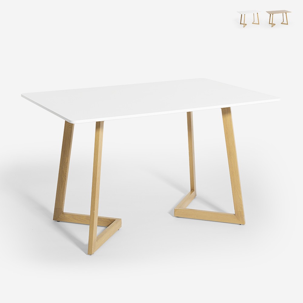 Table de cuisine et salon 120x80cm plateau bois blanc scandinave Valk