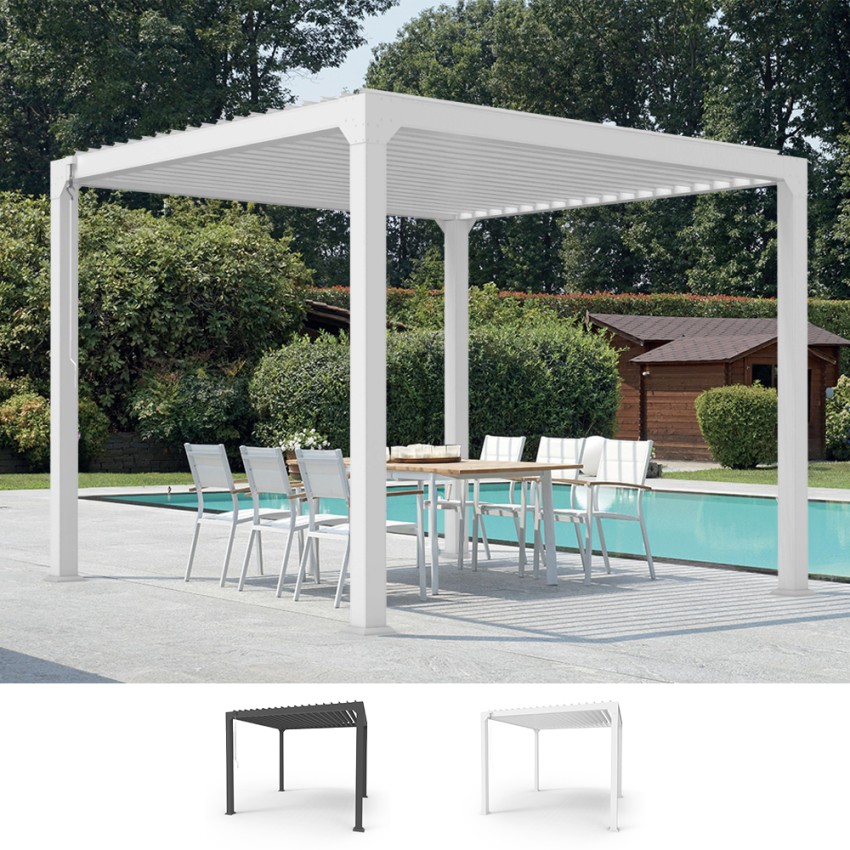 Pergola bioclimatique manuelle  de jardin 3x3m en aluminium Guadalupe Promotion