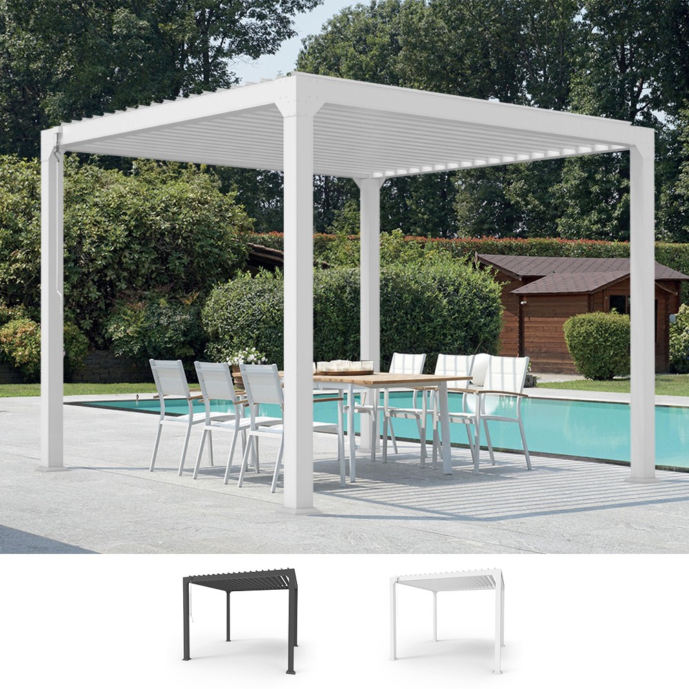 Pergola bioclimatique manuelle  de jardin 3x3m en aluminium Guadalupe