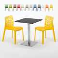 Table carrée 60x60 pied acier et plateau noir avec 2 chaises colorées Gruvyer Pistachio Promotion