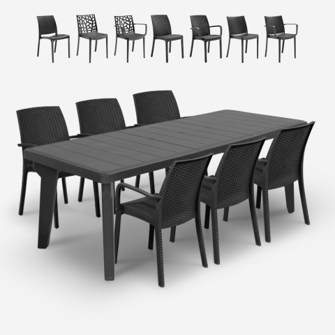 Salon de jardin table extensible 160-220cm + 6 chaises noir Liri Dark Promotion