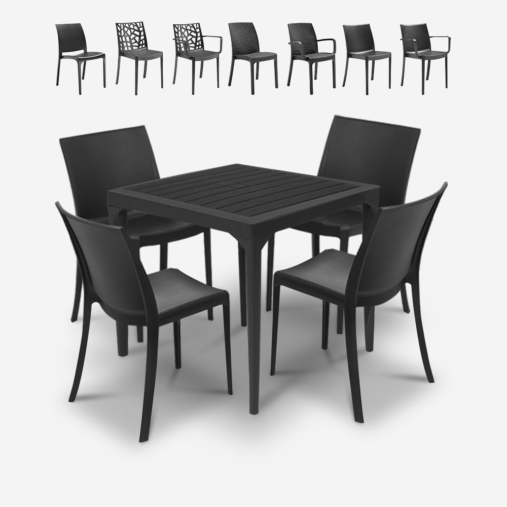 Salon de jardin table carré 80x80cm + 4 chaises noires Provence Dark