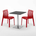 Table carrée 60x60 pied acier et plateau noir avec 2 chaises colorées Gruvyer Pistachio 